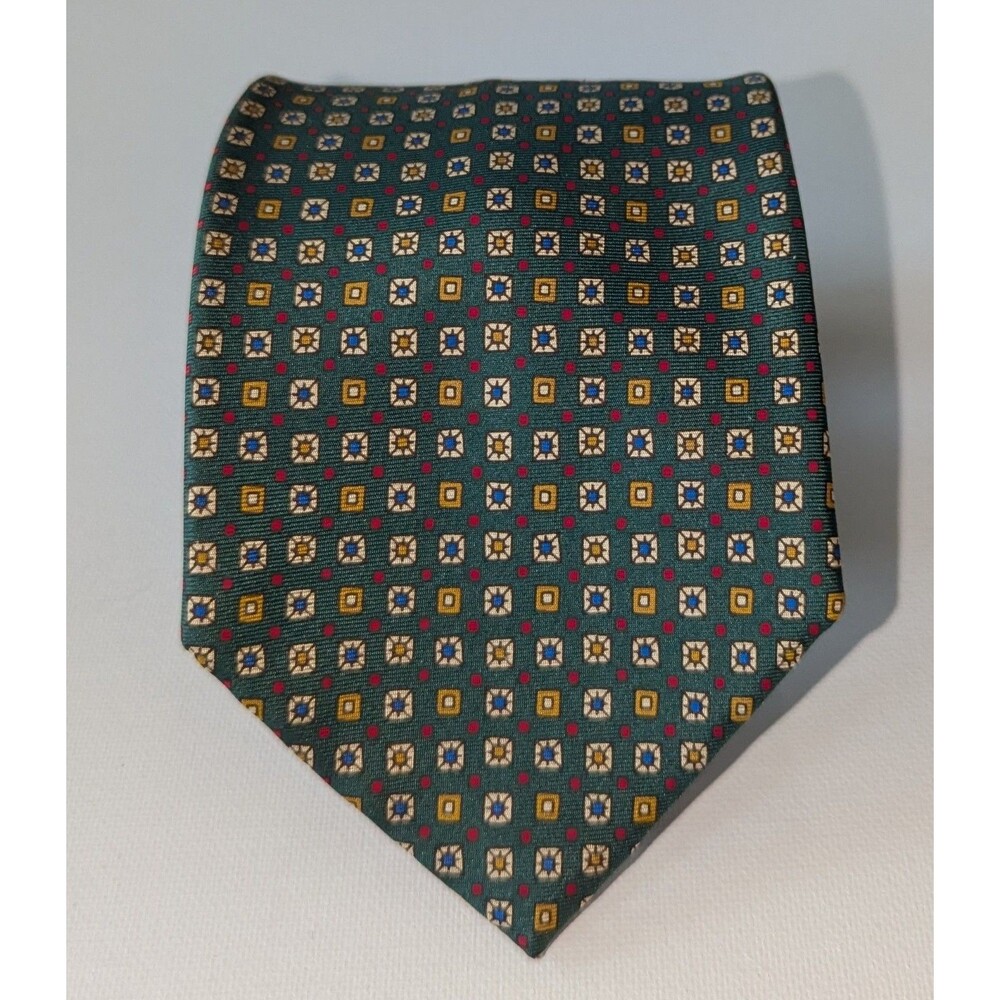 Michelsons of London 100% Silk Men’s Neck Tie Made In England Green Geometric